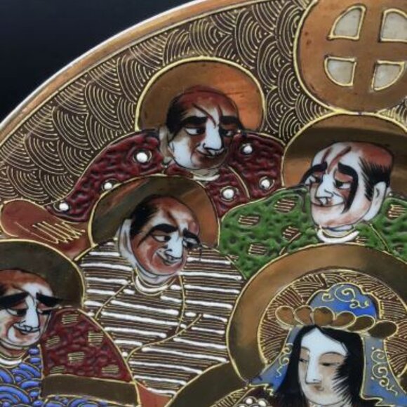 Antique Satsuma Japanese Moriage Raised Gold, Goddess Kanna & 7 Immortals Plate - Picture 2 of 7